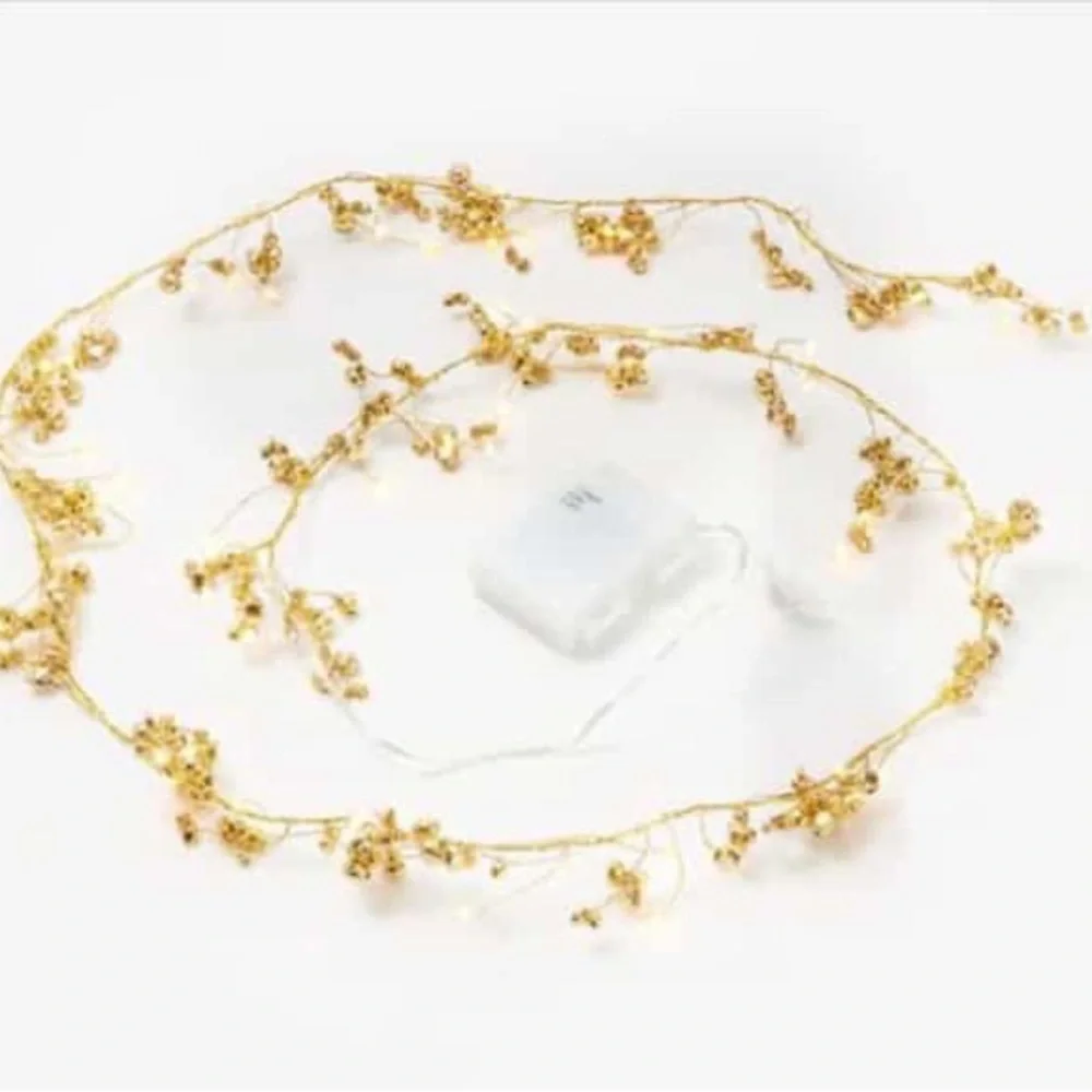Scott Living Gold Jingle Bell Garland w/ LED Fairy Lights NEW